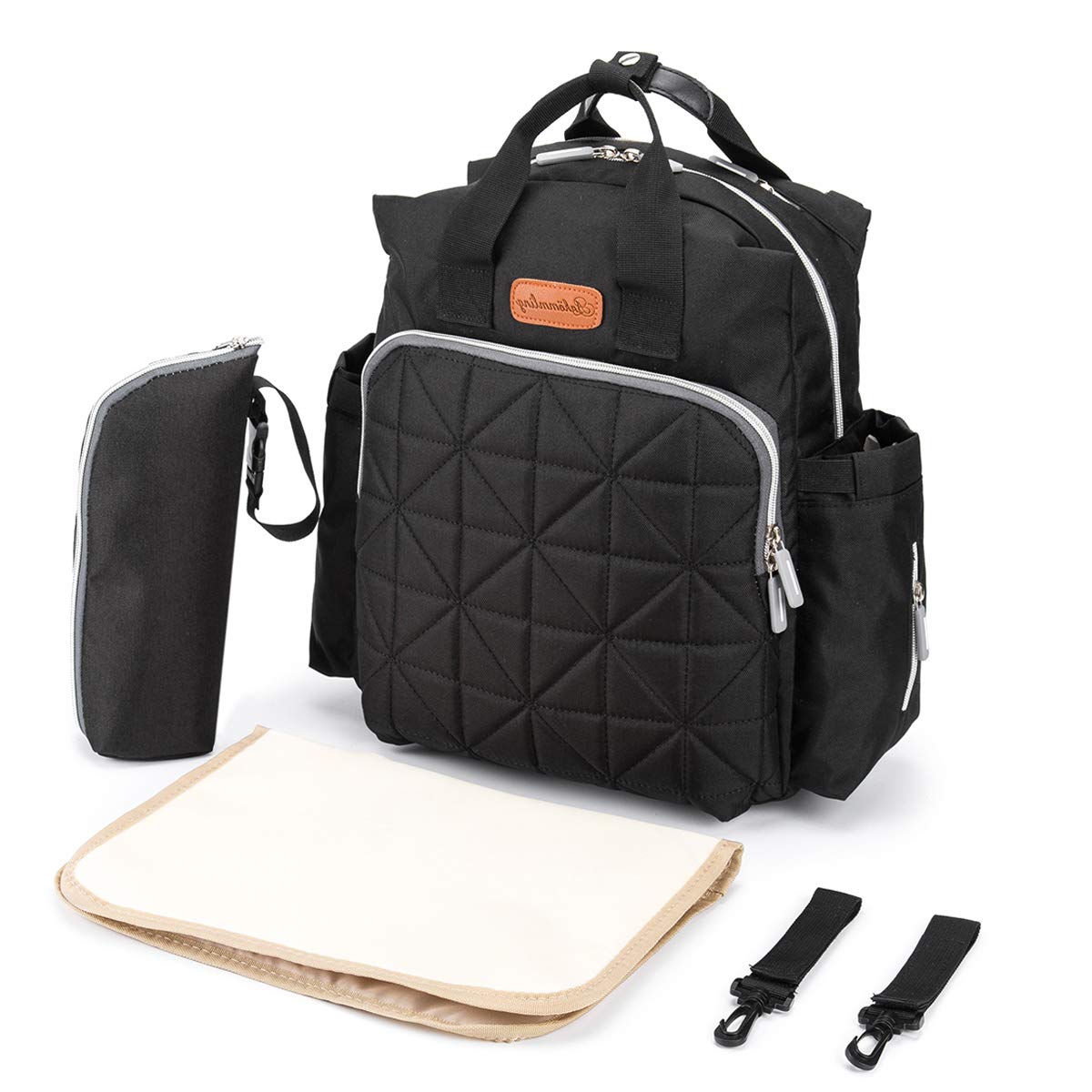 SONARIN Elegante impermeabile Zaino Fasciatoio Bambino per Pannolini,con fasciatoio,Cinturino per passeggino,Organizer per Zaino da Viaggio,Interfaccia USB,Grande Capacità(Nero)