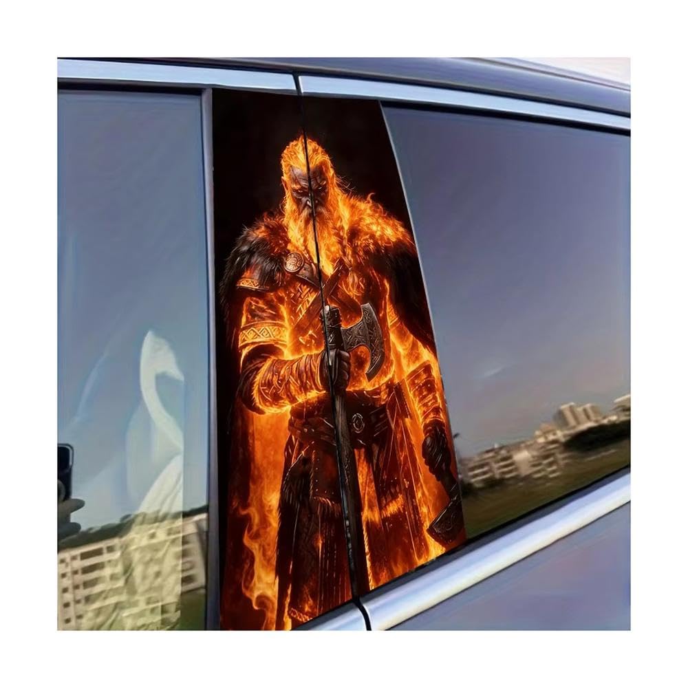 Dabhuoc One Color Car Parts 2 Pcs Car Window Pillar Stickers Flame Warrior Glossy Protective Polyethylene Film