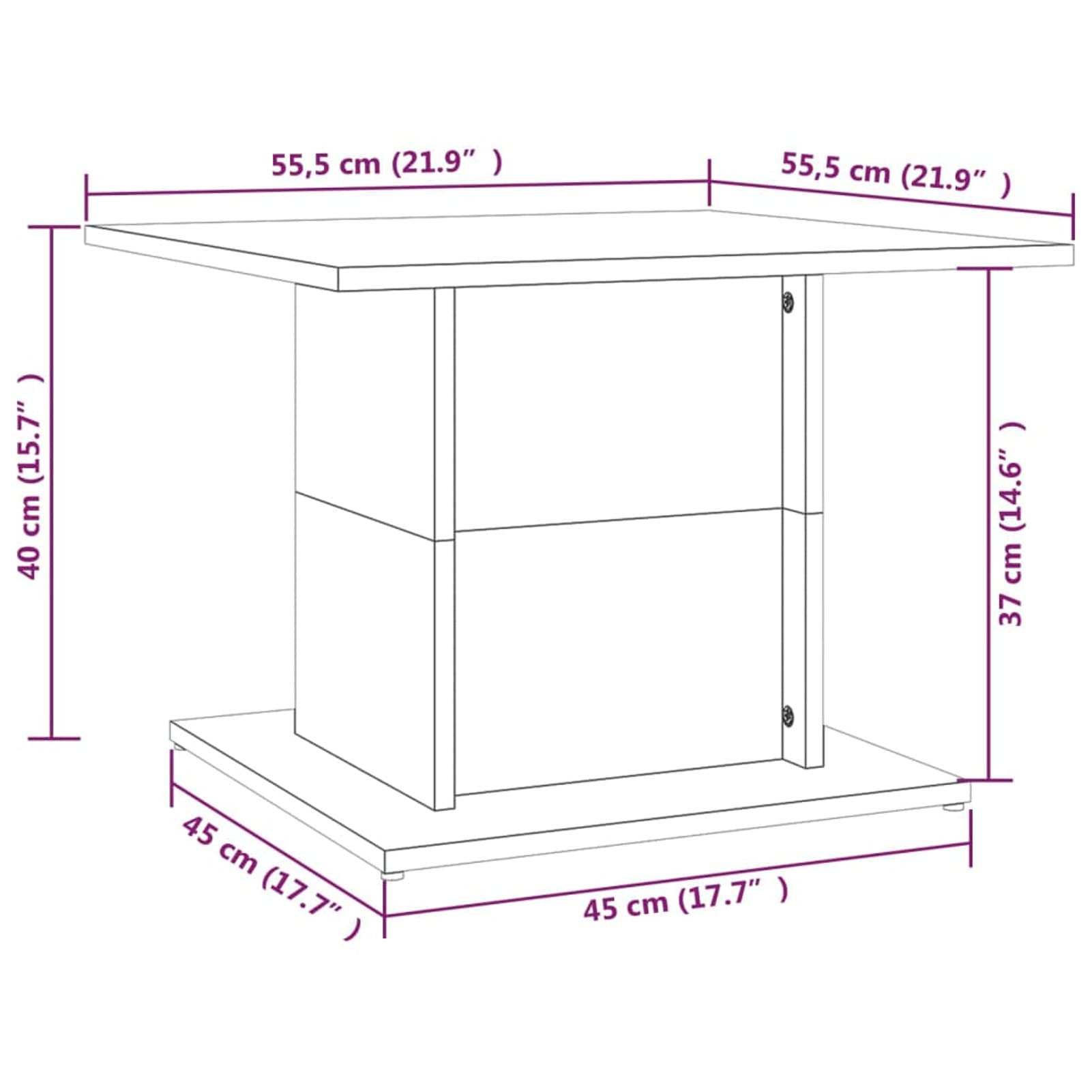 Homgoday Tavolino da caffè in rovere marrone, 55,5 x 55,5 x 40 cm, tavolino da tè per soggiorno, sala d'accoglienza degli ospiti, camera da letto e mobili da ufficio