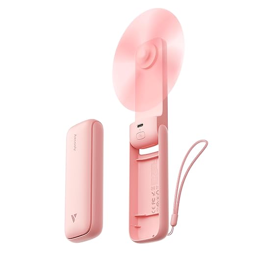 Aecooly Slim Handheld Fan, Mini Thin Portable Fan, Small Rechargeable Pocket [24H Max Cooling Time], Battery Powered Foldable Personal for Travel, Summer, Gifts for Women, Girls -Pink
