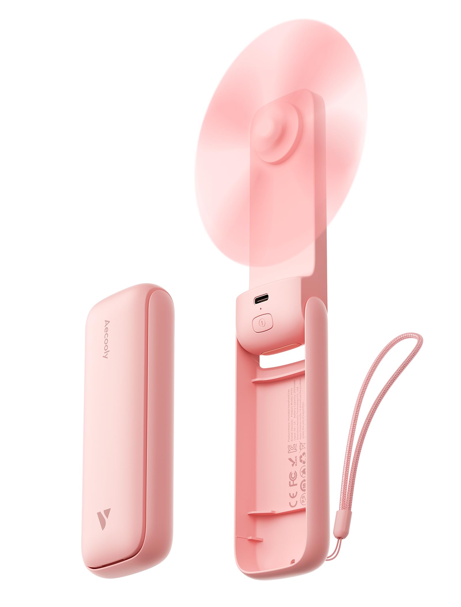 Aecooly Slim Handheld Fan, Thin Portable Fan, USB Rechargeable Mini Personal [24H Max Cooling Time], Battery Powered Small Foldable Pocket for Travel, Summer, Gifts for Women, Girls -Pink