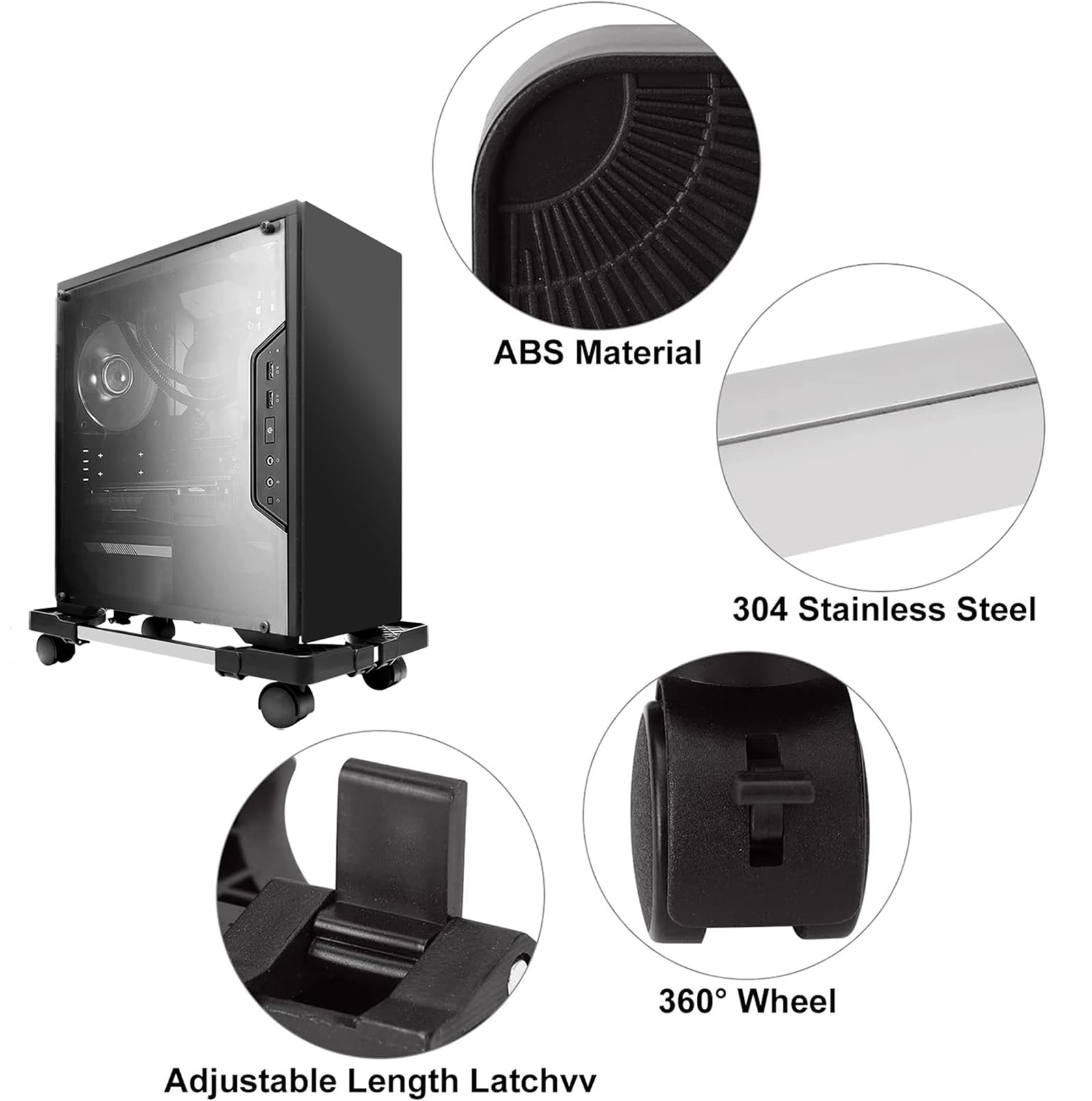 soporte de PC para torre ajustable, soporte universal móvil para juegos en casa y oficina