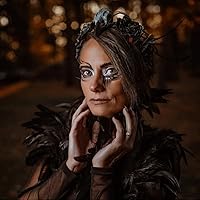 Vista 8 de GOKA Disfraz de gallo negro gótico para mujer, diseño de plumas de gallo negro