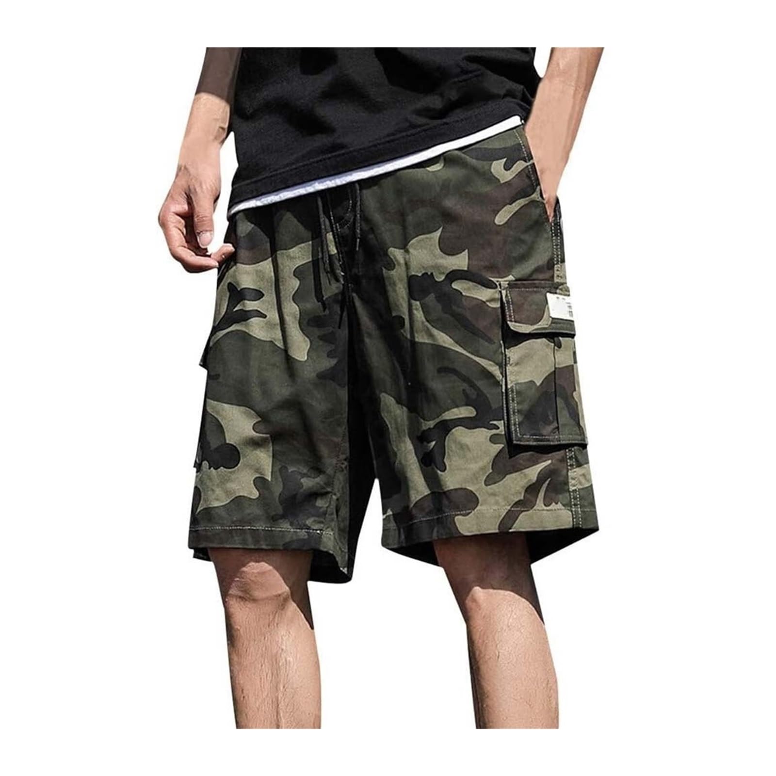 Krótkie spodnie Męskie szorty bojówki Letnie szorty Chino Elastyczny pas z kieszeniami Spodnie garniturowe Duże rozmiary M-8XL (wojskowa zieleń, 8XL)