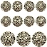 11 Piece Antiqued Black Silver Metal Blazer Button Set - Crown - for Blazer, Suits, Sport Coat, Uniform, Jacket (Bronze)