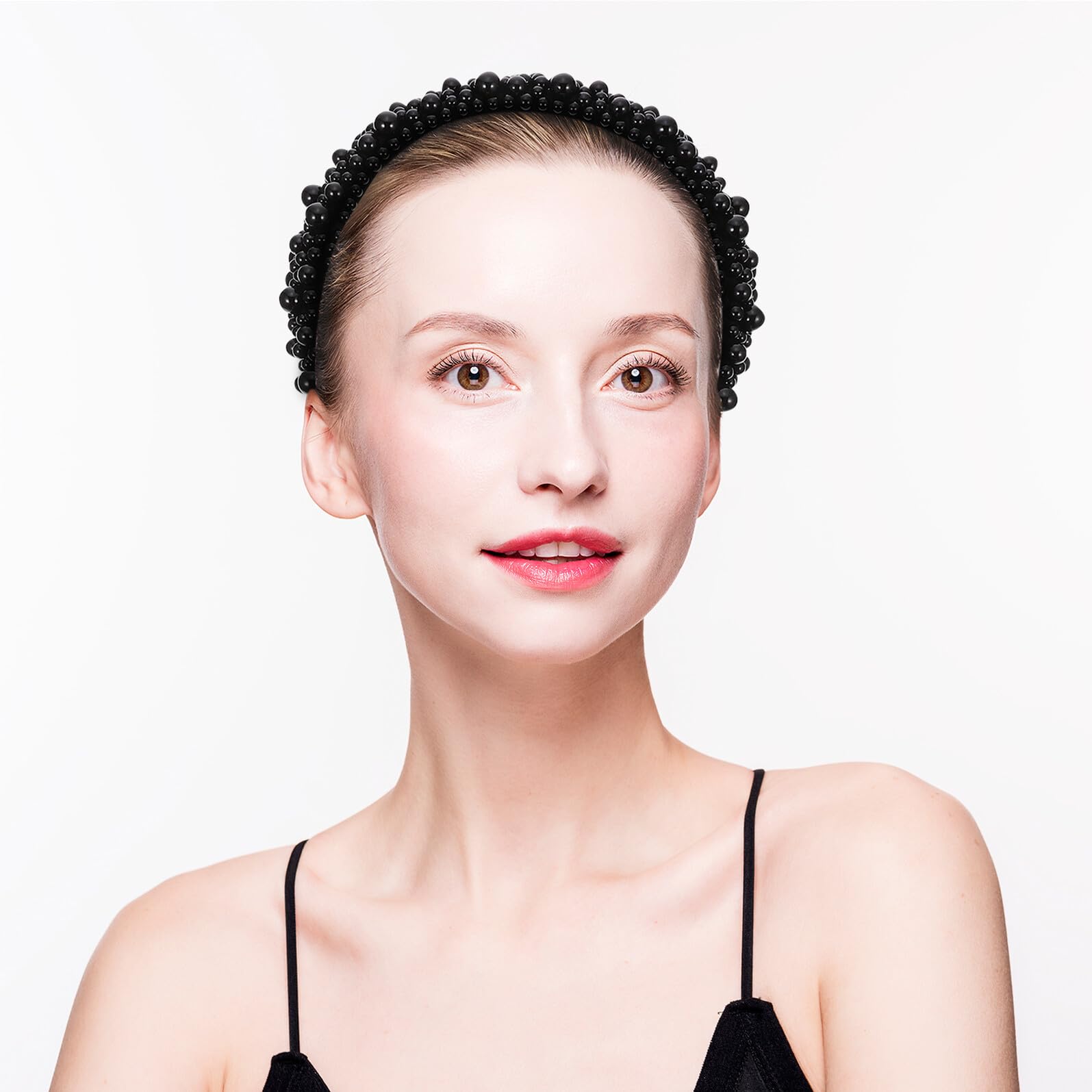 VALICLUD 2 pezzi Fascia per Capelli con Perle Elegante e Spessa in Spugna Morbida Nero e Accessori Moda per Donna e Ragazza Cerchietti Decorativi Raffinati e Comodi