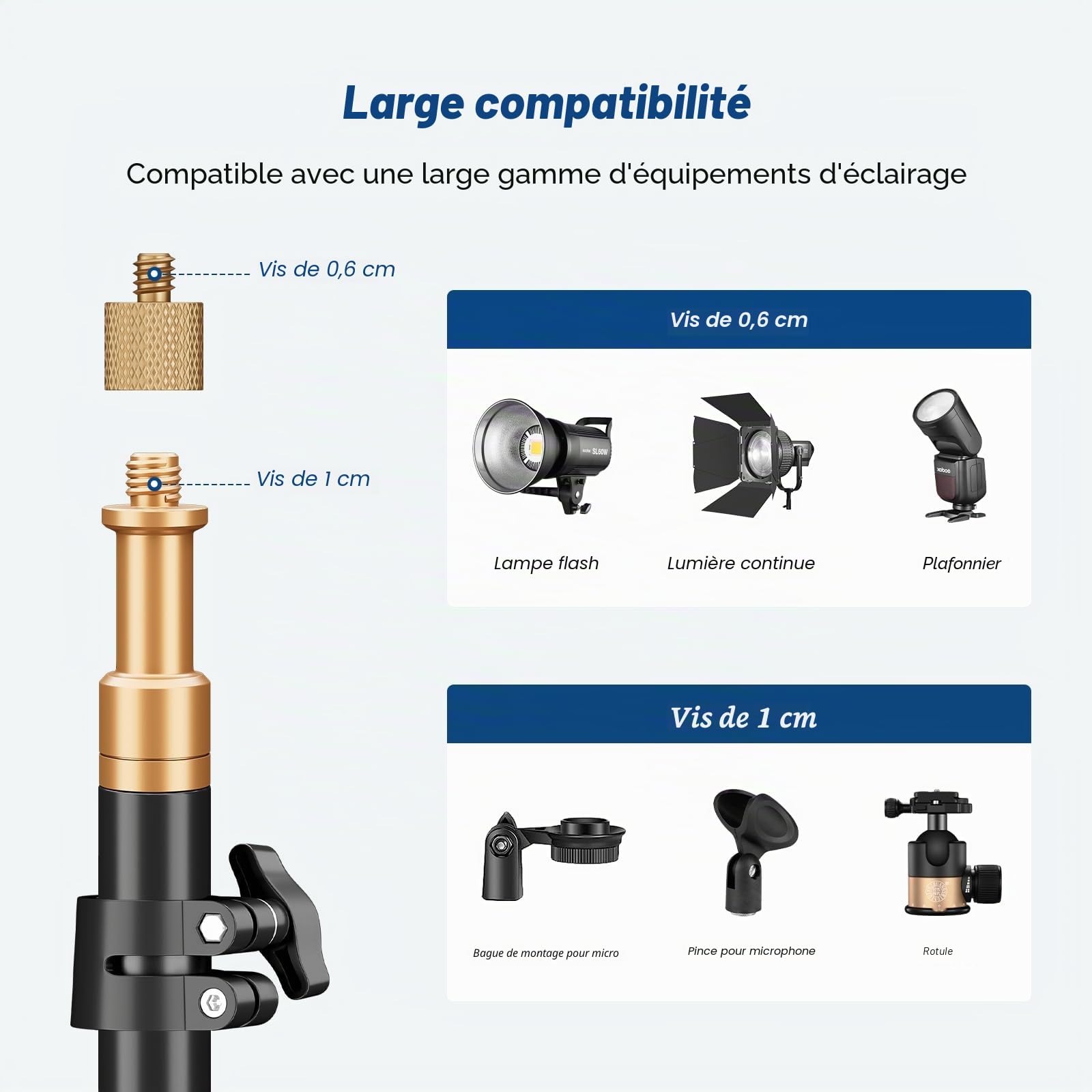 Godox Support de lumière Extensible 210 cm/83,9 Pouces avec vis Universelle 1/4" et 3/8" Réversible Portable Studio Lighting Trépied avec Sac de Transport pour boîte à lumière stroboscopique