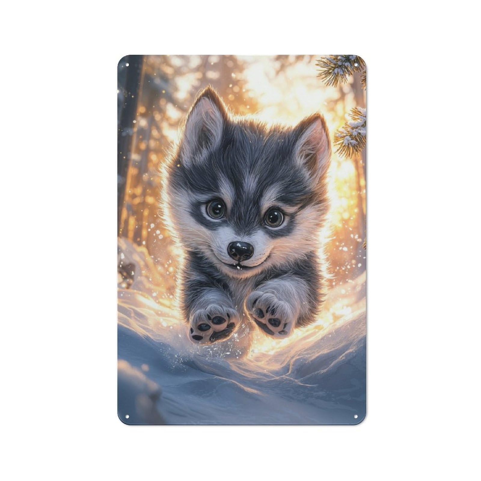 Junmoney Cute Wolf Pup In Snow For Bar Or Restaurant, Retro Metal Plaque 30X20cm, A Decorative Christmas Gift For Hospitality Decor Collectors