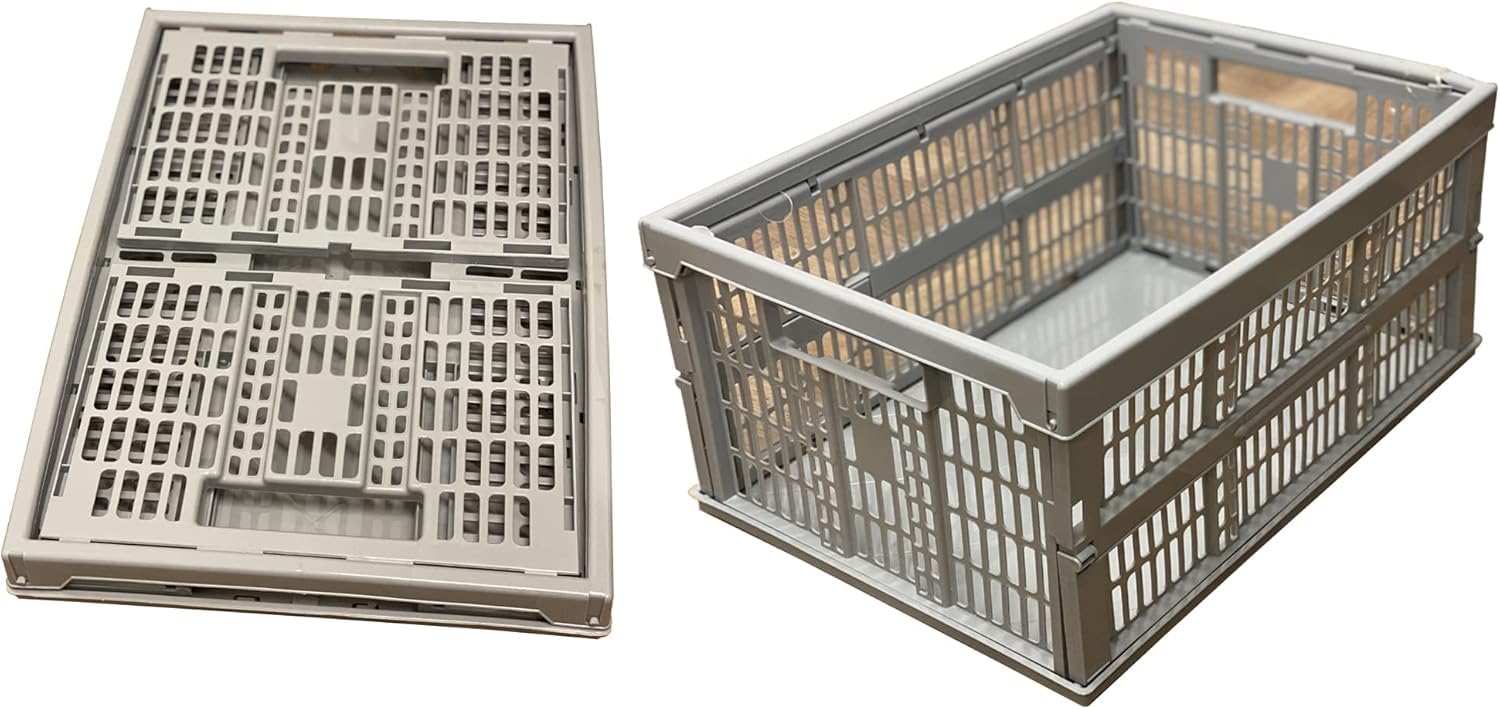 Ellman Plastic Folding Storage Crate Box, Folding Storage Boxes, Foldable Crate, Collapsible Crates, 32Lt Stackable (2 Crates Foldable Racks)