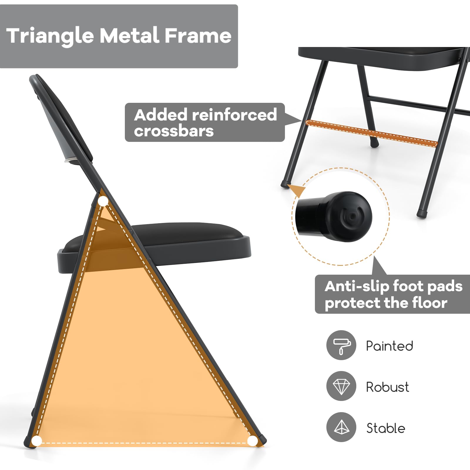 HOMASIS Lot de 2/4 Chaises de Bureau Pliantes, Chaises de Salle à Manger Empilables avec Cadre en Métal et Poignée de Transport, Fauteuil pour Chambre, Salle de Réunion (4,Modèle 1)