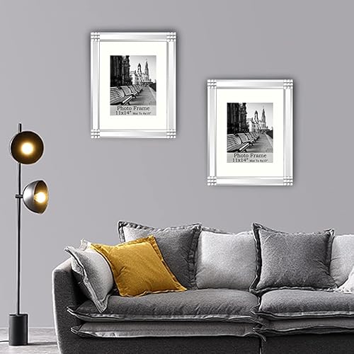 Miniatura 5 de Meetart Marco de fotos de espejo plano estándar de 11 x 14 pulgadas con paspartú para fotos de 8 x 10 pulgadas, juego de 2 piezas, para colgar en la