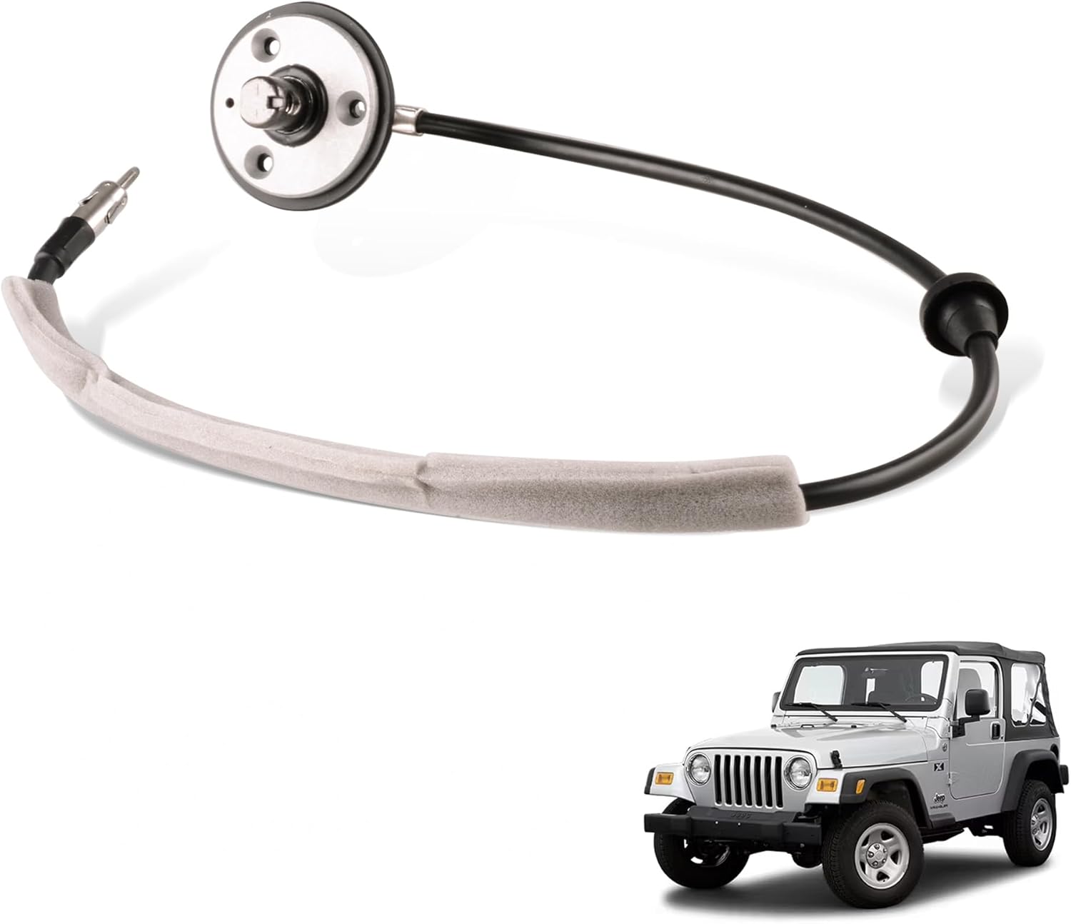 Radio Antenna Base Bracket with Cable Compatible with 1997-2006 Jeep Wrangler, Replace# 56038660AB