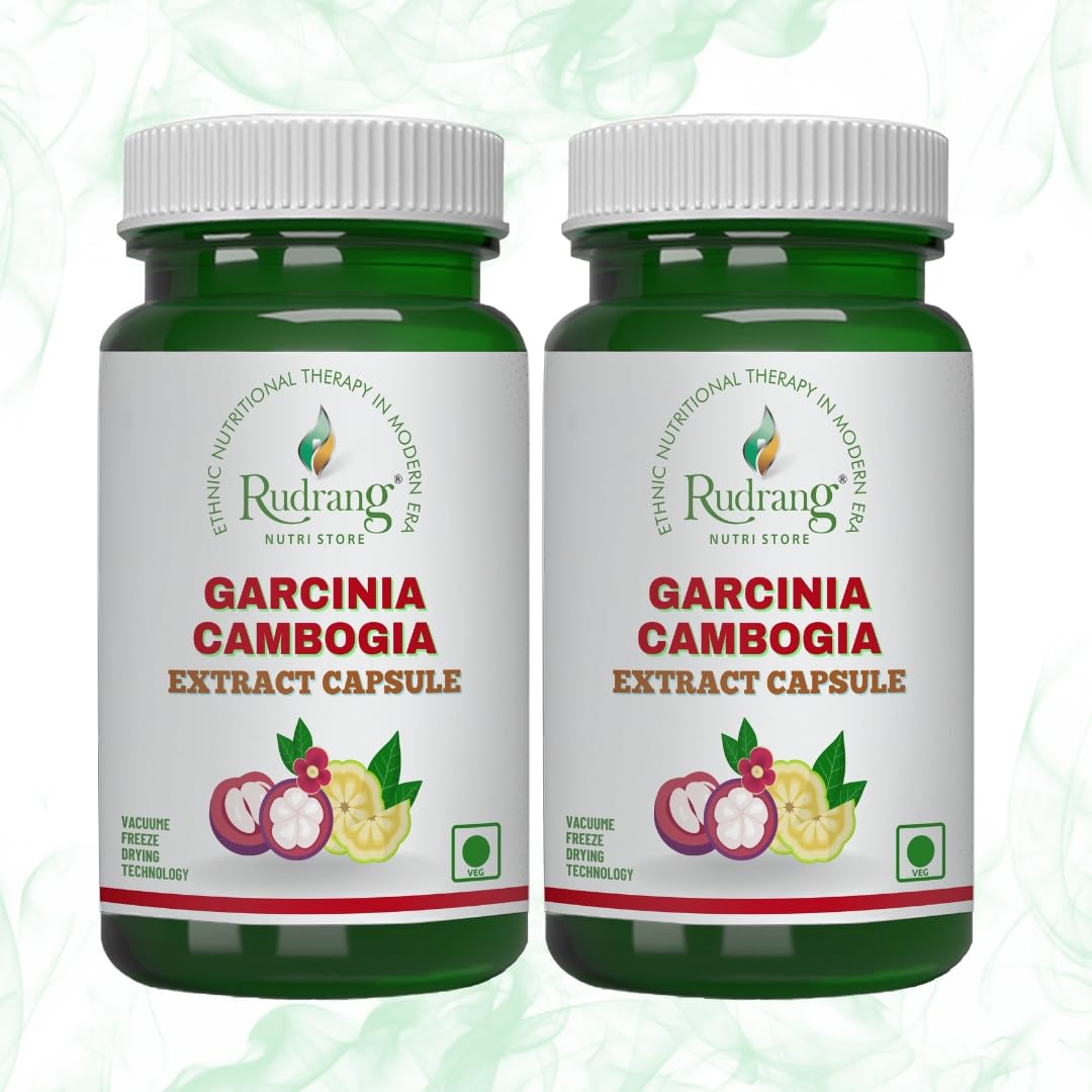 Rudrang Nutri Store Garcinia Cambogia Extract Veg Capsules - Utilizing Vacuum Freeze Dried Technology - Weight Management, Appetite Control, Metabolism Boost | 400 mg | 60 Veg Capsules | Pack of 3 (3)