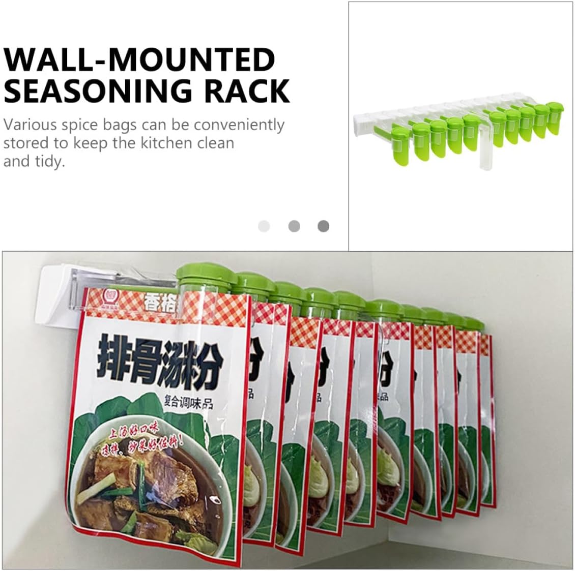 Wall-mounted Spice Rack with Seal Clip, Nail-free Convenient Seasoning Organizer for Kitchen Pantry, Household Spice Storage Rack with Rotatable Holder image 3