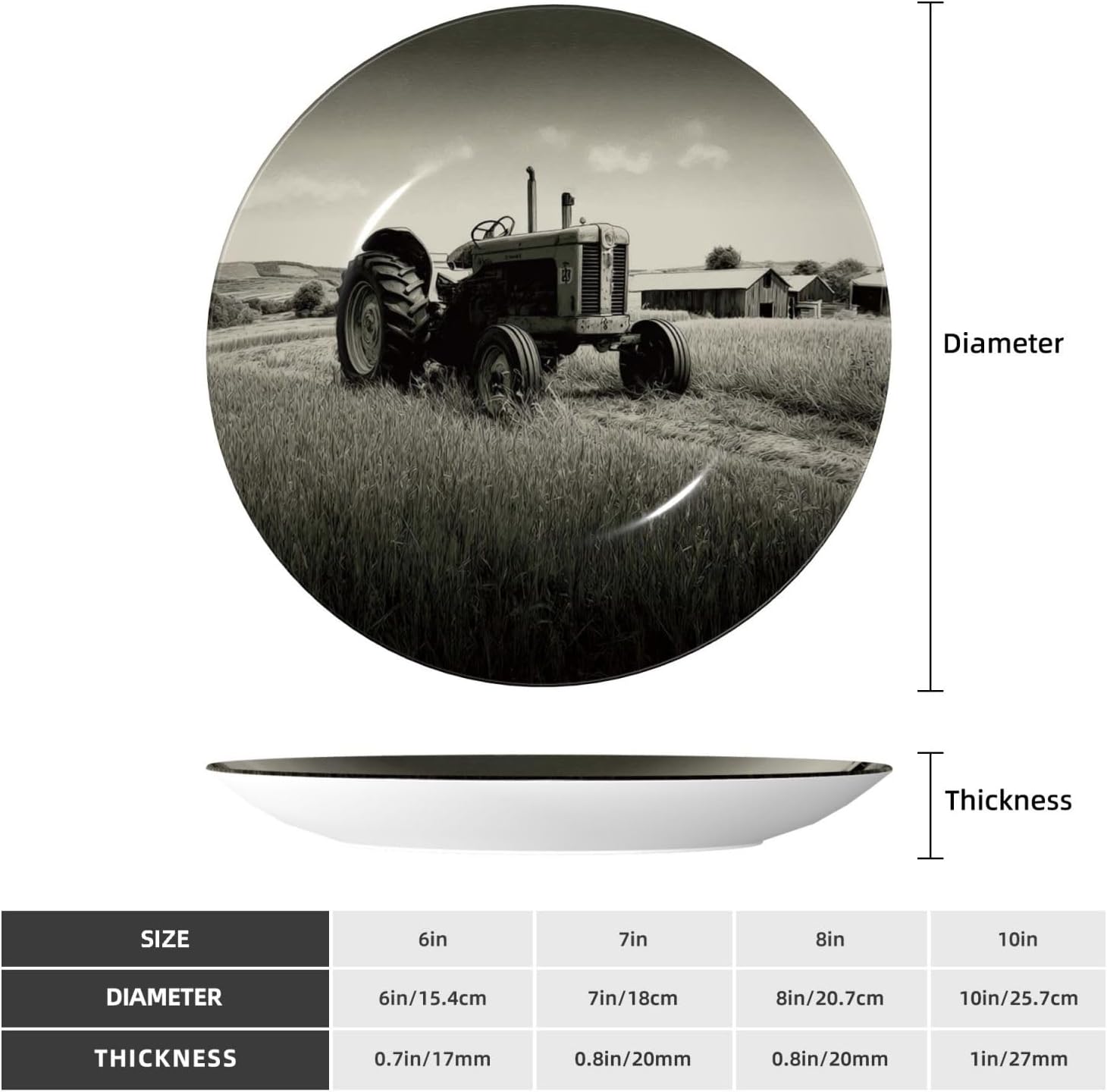 Decorative Plate 10in Bone China Dessert Plates with Display Stand Ceramic Ornament Ceramic Tractor Agriculture Tranquil Decorative Plates Art Crafts Porcelain Plate for Home Club Living Room