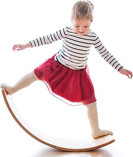 GentleMonster Wooden Wobble Balance Board - Montessori Rocker Toy for Kids Toddlers Adults, Natural Basswood Curvy Yoga Board 480lbs Capacity