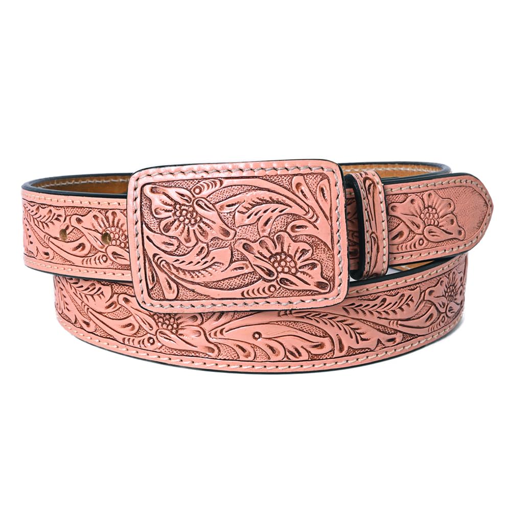 American Darling Beautifully Hand Tooled Peach Genuine American Leather Belt Men and Women Western Belt with Removable Buckle