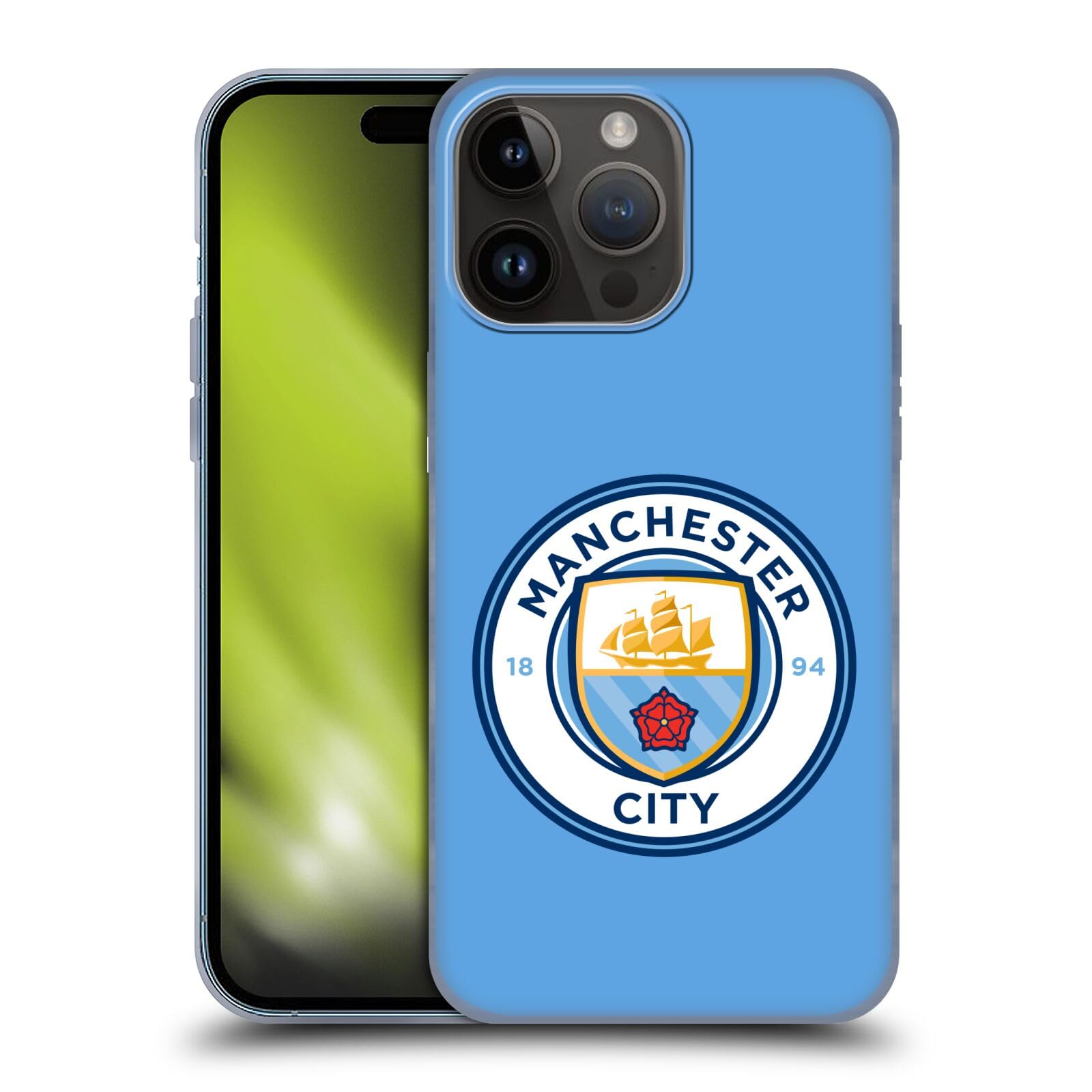 Head Case Designs Officially Licensed Manchester City Man City FC Blue Full Colour Badge Soft Gel Case Compatible with Apple iPhone 15 Pro Max