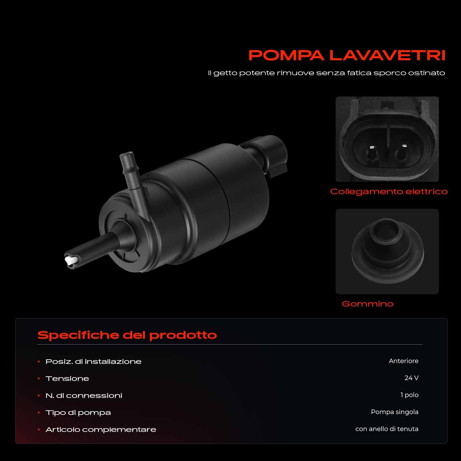Frankberg Pompa lavavetri Pompa acqua lavaggio Pulizia vetri Anteriore 2-Poli Compatibile con Eurocargo Stralis Replace# 500304249,42546873