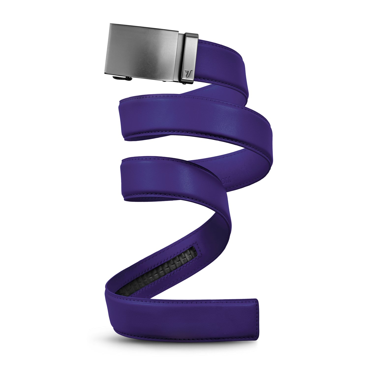 Mission Belt Mens Ratchet Leather Belt - No Holes, 40mm, Gun Metal Buckle/Purple Leather Strap, Medium (33-35)