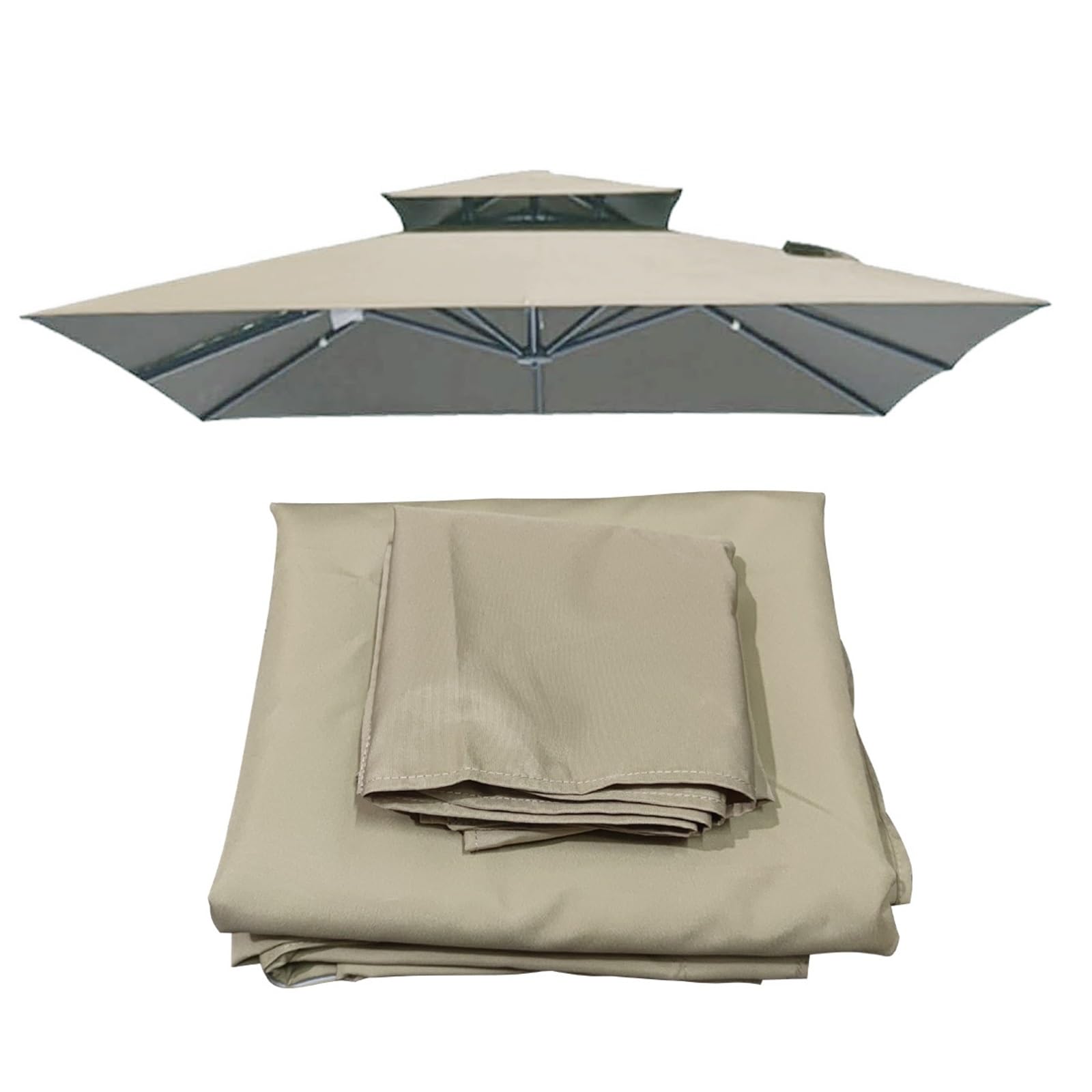 Replacement 3x3m Square Cantilever Umbrella Canopy - Waterproof Fade-Resistant Sun Shade for Garden Patio & Outdoor Gazebo - Light Khaki 8 Support Arms