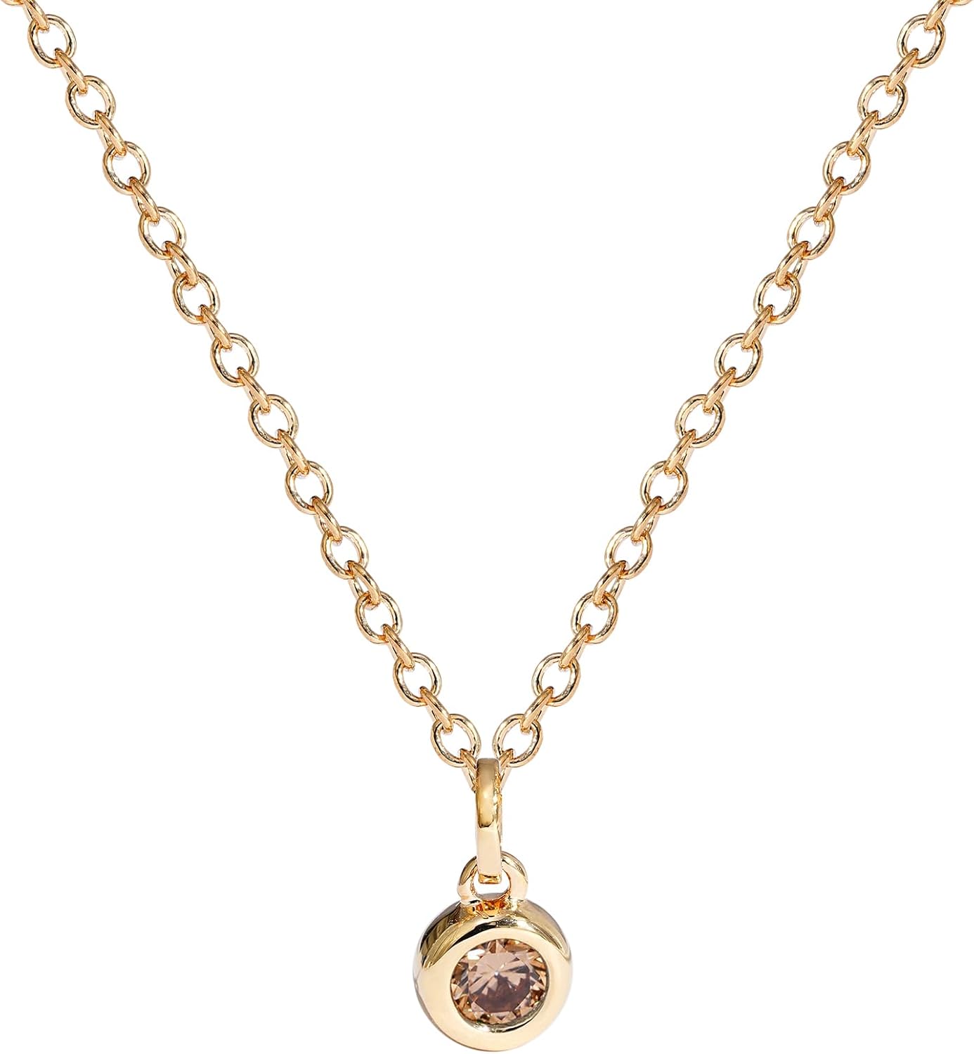 Amazon Essentials Yellow Gold Plated Brass Birthstone Solitaire Pendant Necklace, 16'' + 2'' Extender