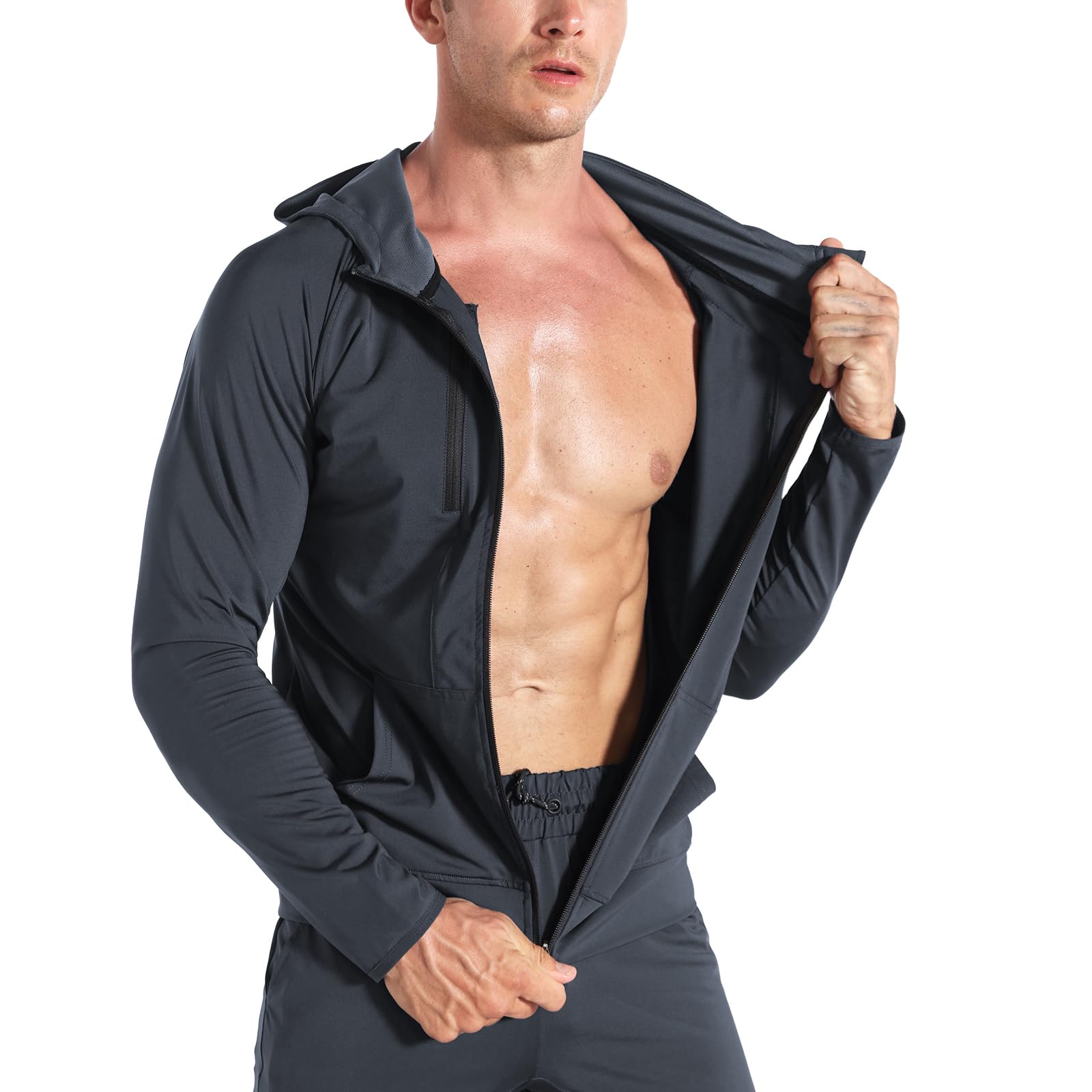 ZENWILL Dualzip Męskie sportowe bluzy z kapturem, lekka siłownia treningowa bluza z kapturem na zamek błyskawiczny kurtki męskie