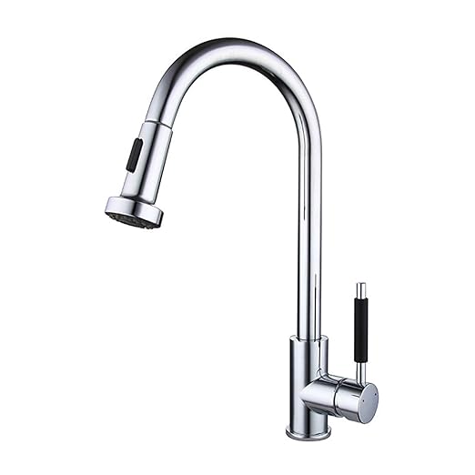 Kitchen Sink Mixer Tap, Single Level Solid Brass Kitchen Faucet with Pull Down Dual Spray Mode Sprayer, High Arc Single Handle Hot and Cold Faucets