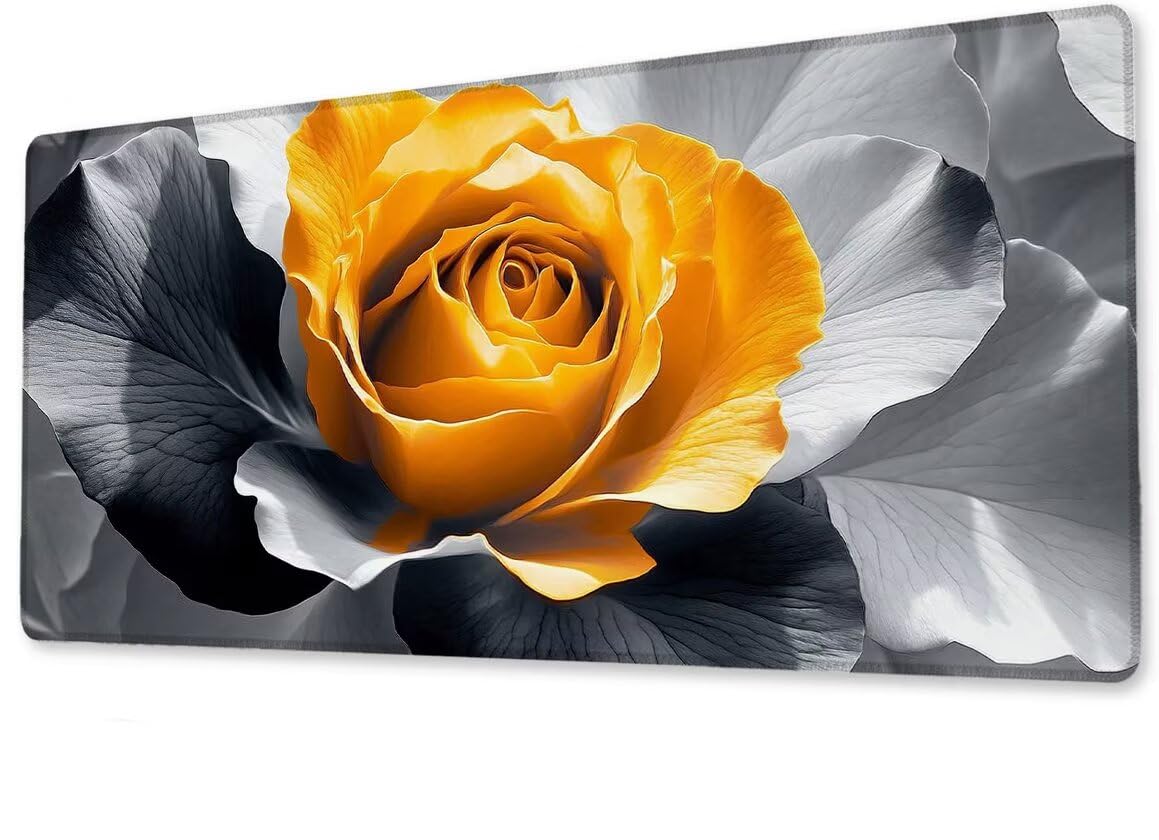 Podkładka pod mysz, duża, gamingowa podkładka pod mysz, XXL, żółta róża, 600 x 1200 x 3 mm, podkładka na biurko, antypoślizgowa gumowa podstawa, wodoodporna i trwała, podkładka pod klawiaturę, do