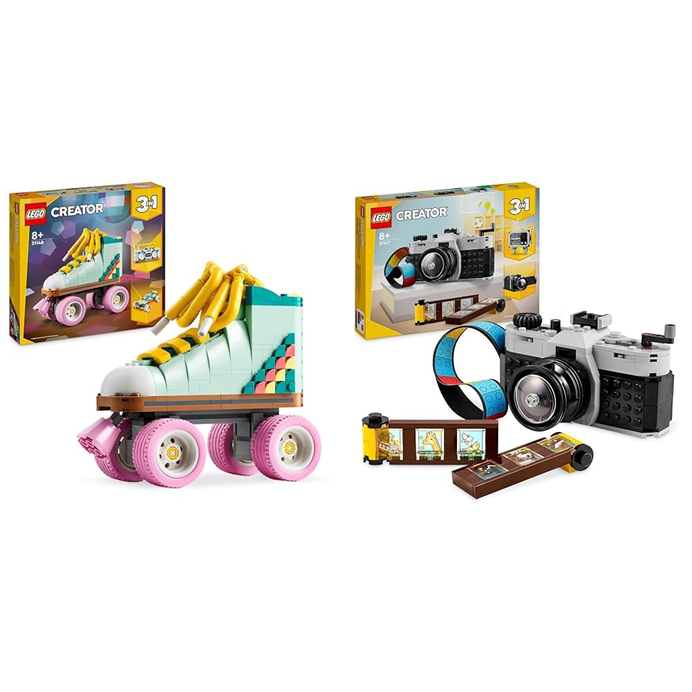 LEGO Creator Les Patins à roulettes Rétro, Jouet pour Filles et Garçons & Creator 3-en-1 L’Appareil Photo Rétro, Jouet avec 3 Modèles pour Filles et Garçons, Déco de Bureau et de Chambre