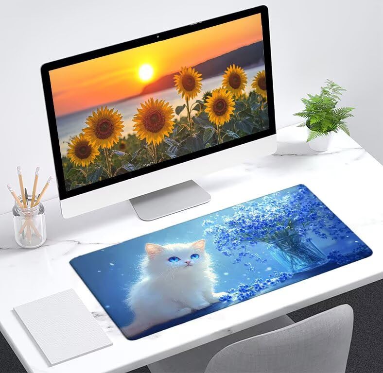 Mousepad grande de 900x400x3mm con diseño de gato y florero D1-848 2