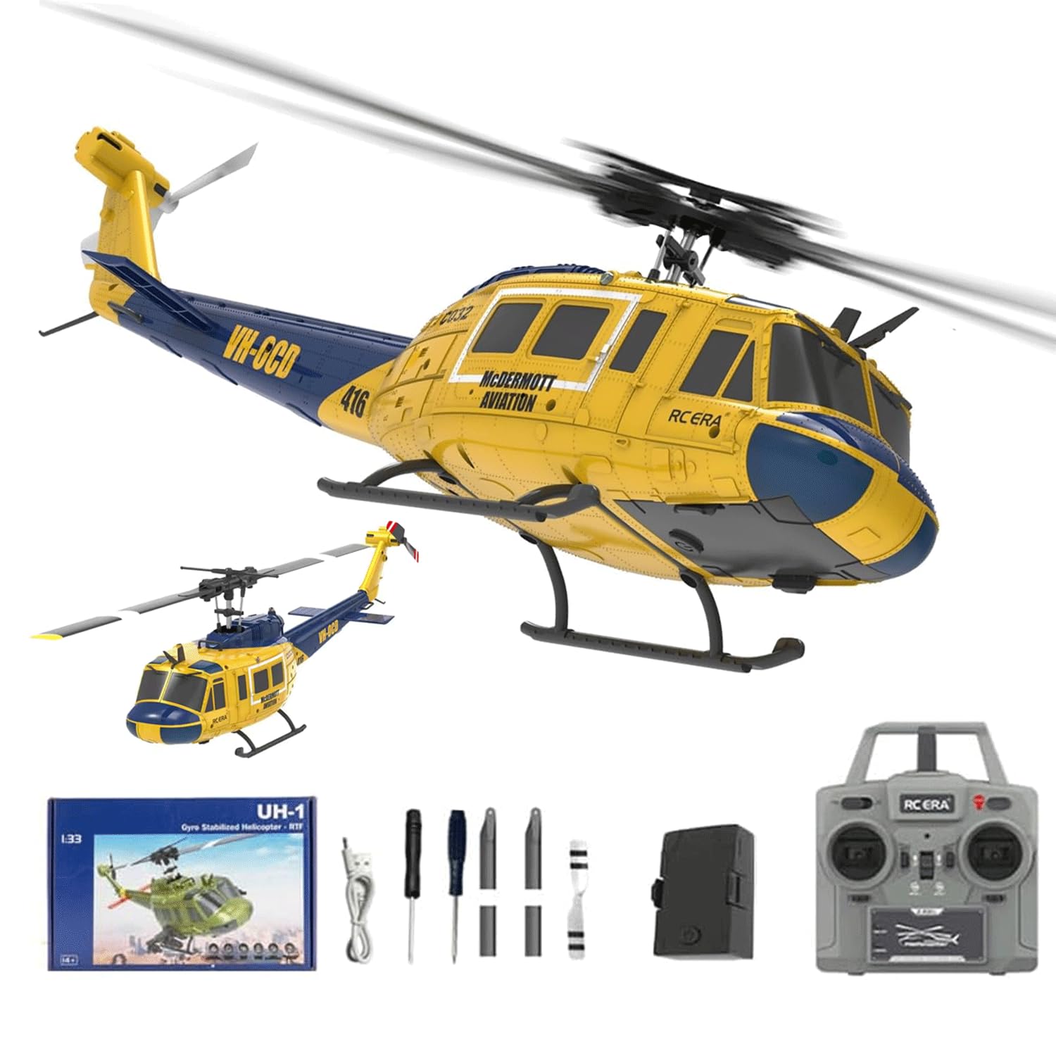NULA RC ERA C032 UH-1 Huey RC Helicopters, 1/48 Scale 6CH 2.4G 6-Axis Gyro Stabilized Military Aircraft with 3D Inverted Flight & Altitude Hold for Adults Beginners (RTF / 1 Battery)