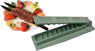 Kebab Maker and Kabob Skewers,Manual Kabob Mould, Long Reusable Flat Row Kebab Maker, Portable Meat Skewer Box for Outdoor BBQ,Party (Green)