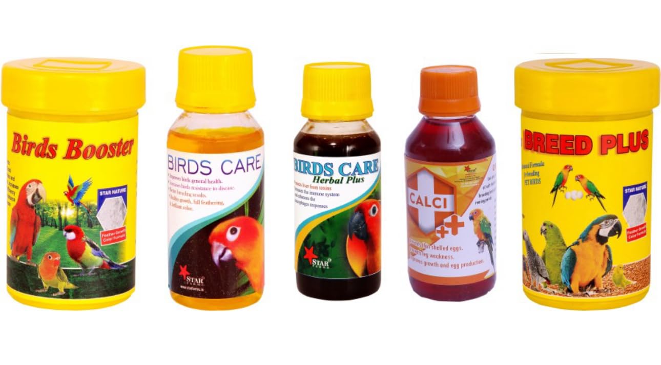 Star Farms Birds Booster 50g + Breed Plus 50g + Birds Care 60ml + Birds Care Herbal Plus 60ml + Calci Plus 30 ml Pack of 5 Birds Health Supplement by Jhenver (B0CW33LVNS) Amazon Price History, Amazon Price Tracker