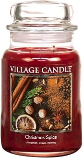 Village Candle Christmas Spice Large 21.25oz Scented Jar Candle, Red Apothecary Glass - Cinnamon Clove Nutmeg Fragrance