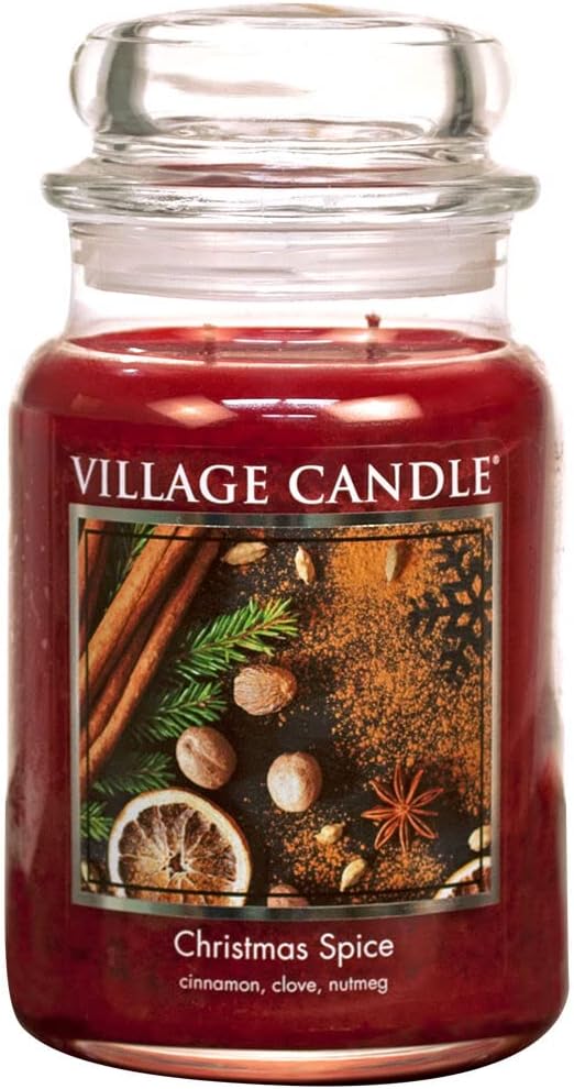 Christmas Spice, Large Glass Apothecary Jar Scented Candle, 21.25 oz, Red