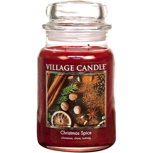 Village Candle Christmas Spice, Large Glass Apothecary Jar Scented Candle, 21.25 oz, Red