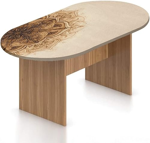 Miniatura 1 de XISUNYA Mantel ovalado ajustable para mesa de patio, mantel de poliéster elástico de henna, adorno vintage de mandala dibujado a mano, con estampado