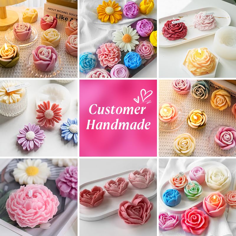 MUXIUNT 6Pcs Rose Flower Candle Resin Mold Silicone Flower Rose Mold for Candle Making Large 3D Heart Rose Tulip Daisy Peony Valentine Mother Day Silicone Candle Mold for Soy Wax Beeswax Resin Craft