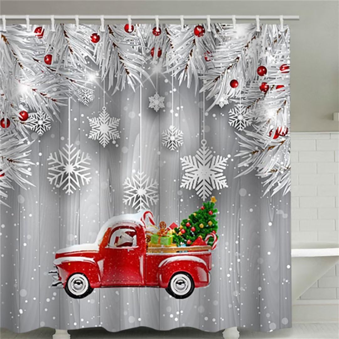 OMIWOUT Duschvorhang Mit Weihnachtsmotiv – 180x180 Cm, Wasserdicht, 120 G/m² Polyester, Mit 12 Ösen & Haken