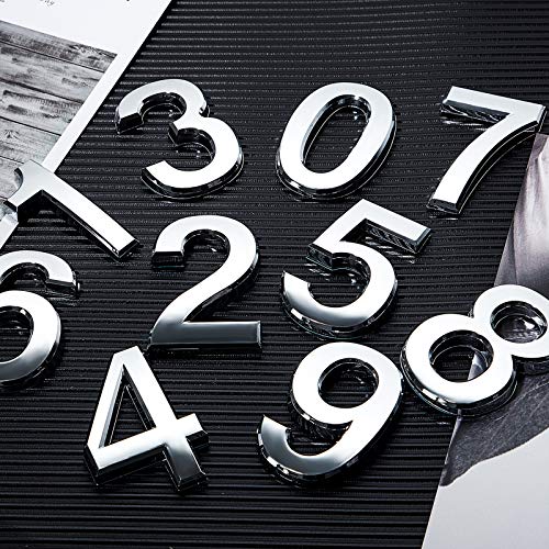 Image of 20 Pieces House Numbers Mailbox Numbers 0-9, 3D Door Address Numbers Self Adhesive Mailbox Numbers Sticker or House, Apartment, Office, Hotel Room, Mailbox Signs (Silver,3 Inch)