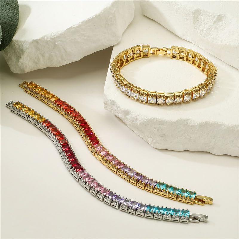 14K Gold Tennis Bracelet with Multicolor Moissanite, Women's Moissanite Tennis Bracelet, Distinctive Present4