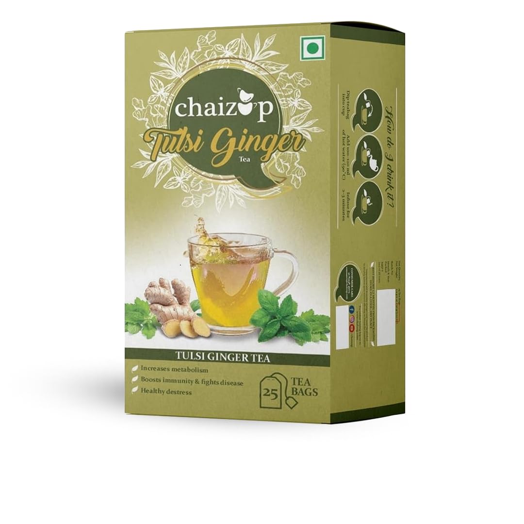 Chaizup Premium Tulsi Ginger Tea - 25 Tea Bags | Tulsi Ginger Flavours | 25 Servings | 50g (B0B5RWF4KY) Amazon Price History, Amazon Price Tracker