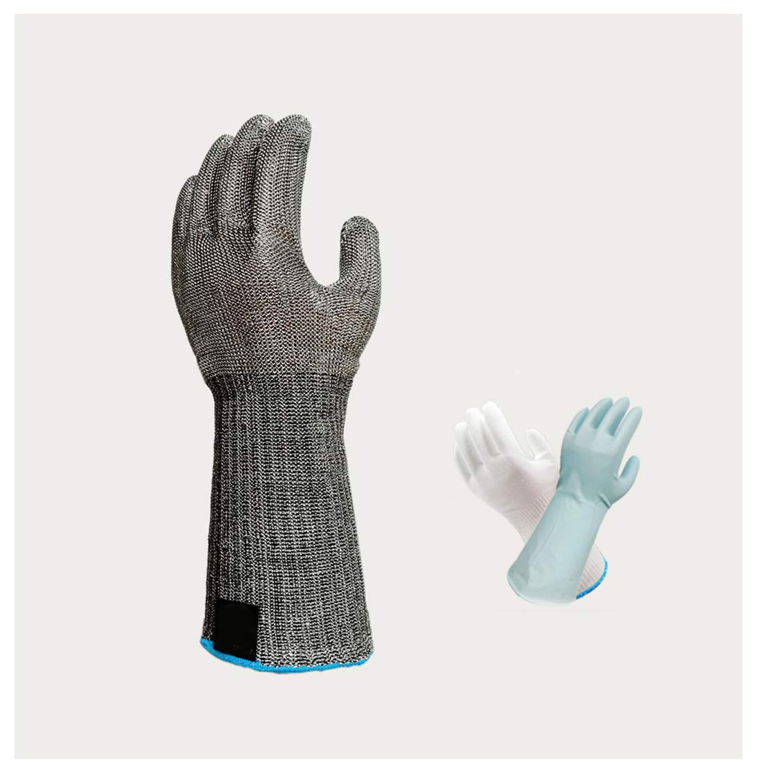 Guanti antitaglio, anti-foratura, impermeabili, in filo di acciaio inox, design allungato, 5 livelli di protezione, protezioni per braccia in metallo per lavoro (M/8 paia)