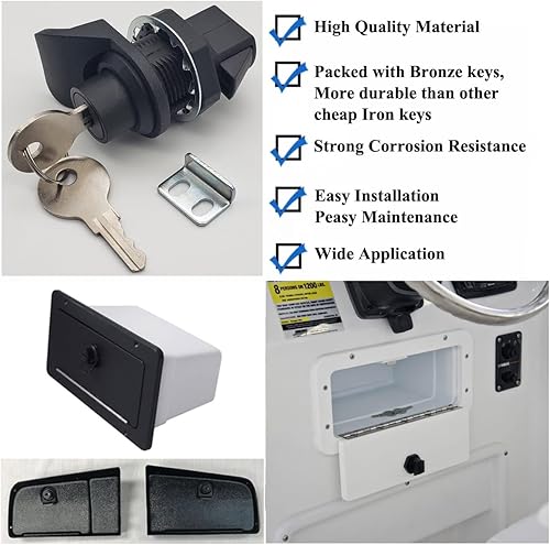 Miniatura 8 de Cerradura de botón con cerradura de llave para caja de herramientas de barco marino, guantera de caravana, caja de guantes de RV (3 unidades)