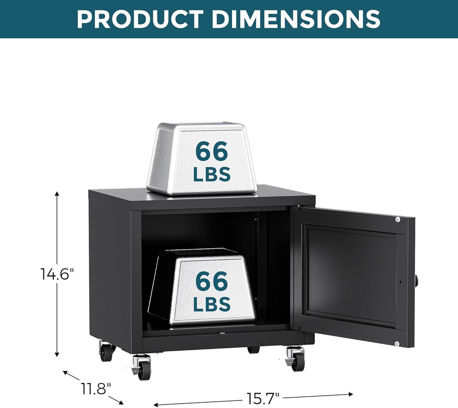 Small Printer Stand with Storage, Home Office Printer Table for Small Spaces, Under-Desk 3D Printer Stand with Wheels, for Office Copier and Fax Machine, Black