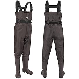 TIDEWE Bootfoot Chest Wader, 2-Ply Nylon/PVC Waterproof Fishing & Hunting Waders with Boot Hanger for Men and Women Brown Size 12