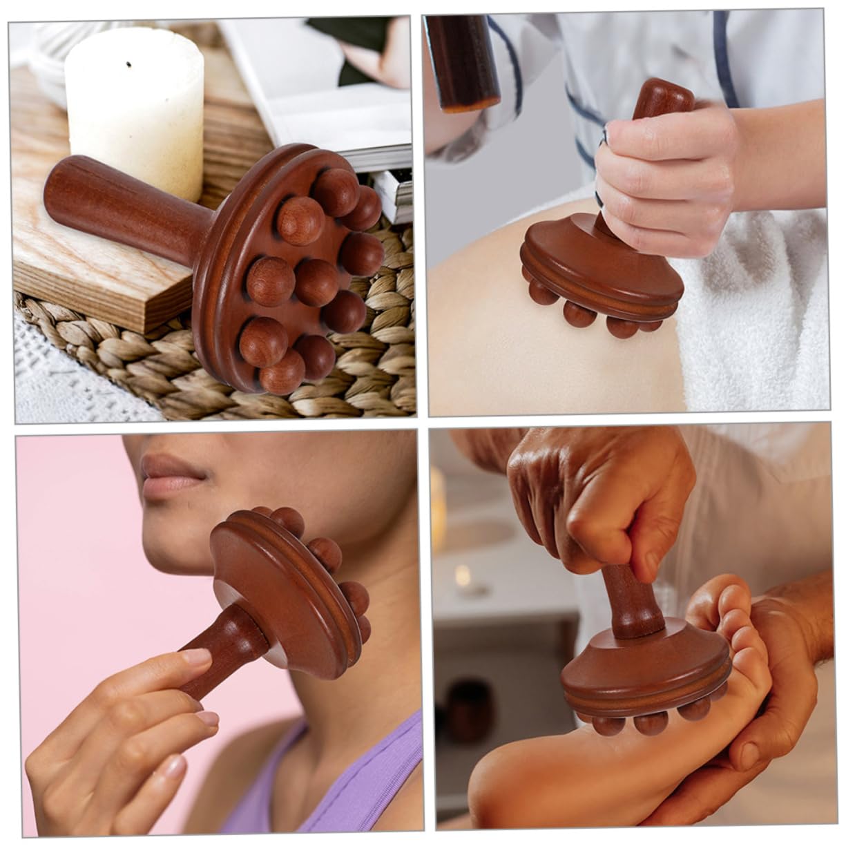 Healvian 6piezas Masajeador De Madera Herramienta De Acupuntura Manual Para Relajación y Cepillo De Masaje Para Casa y