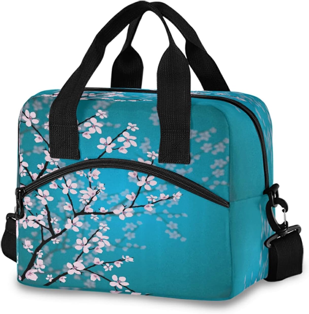 AUUXVA Cherry Blossom Flower Lunch Bag Reusable Lunch Tote Bag Thermal Cooler Bag Insulated Lunch Box with Adjustable Shoulder Strap for Office School Outdoor Picnic