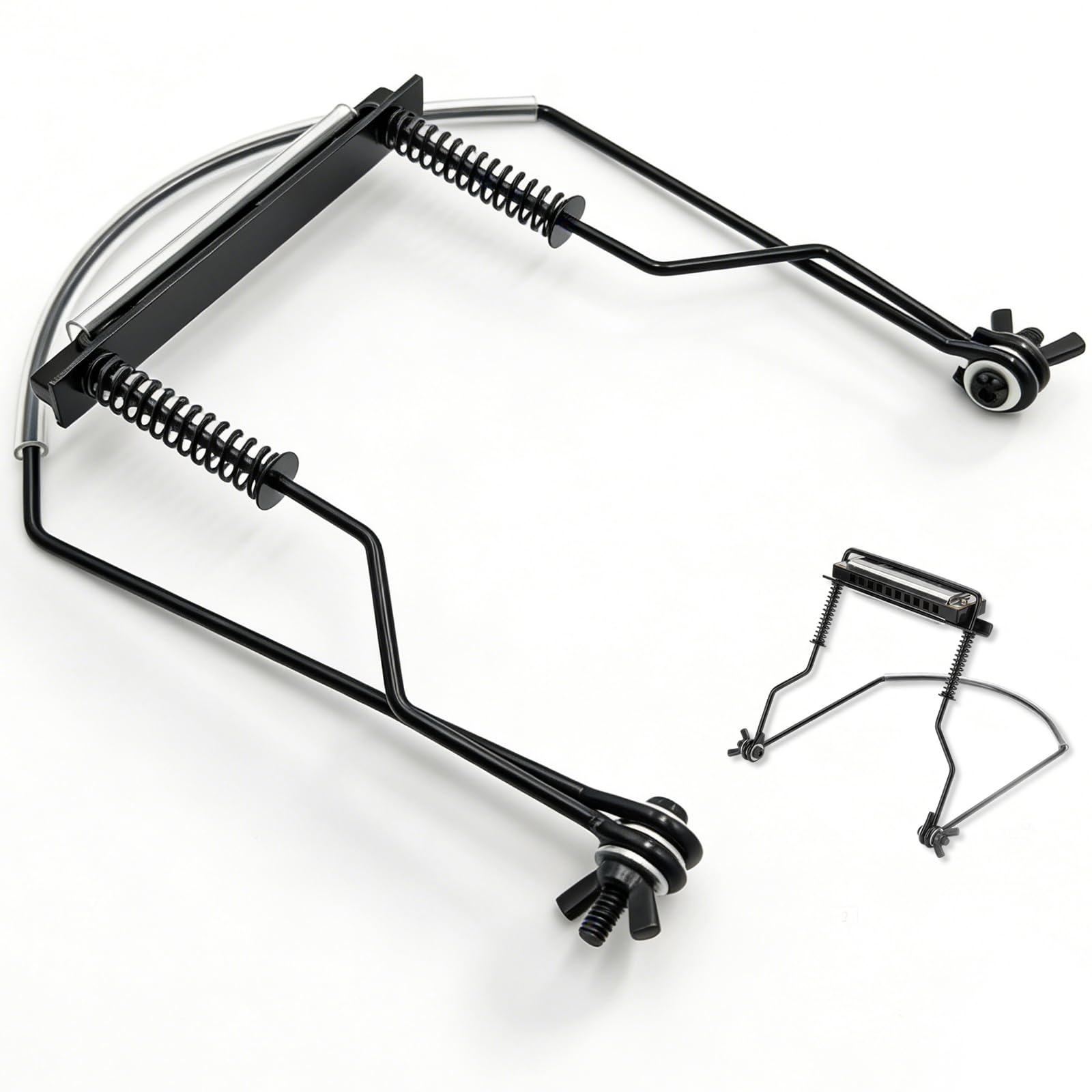 Support d'Harmonica à 10 Trous, Support de Cou en Métal avec Tubes Souples, Distance Réglable Maintien Stable, Convient à Toutes les Marques pour Pratiques et Concerts (Noir)